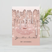 パーティー 16歳 赤いキス 唇 ローズ グリッター ドリップス スパーク 招待状 (スタンド正面)