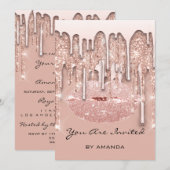 パーティー 16歳 赤いキス 唇 ローズ グリッター ドリップス スパーク 招待状 (正面/裏面)