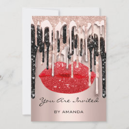 パーティー 16歳 赤い口紅 キス ローズ グリッター ドリップ ローズ 招待状