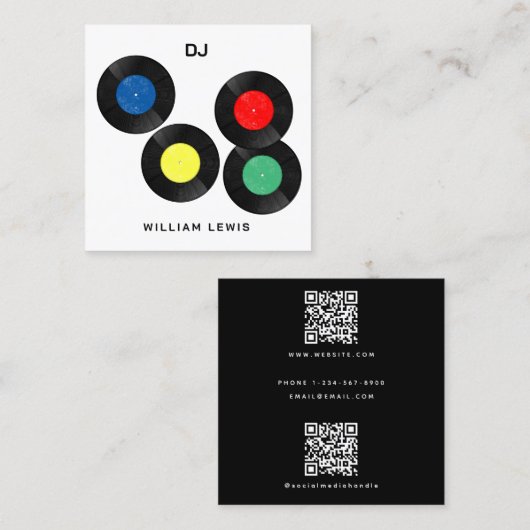 パーティーDJレトロビニールレコード2QRコード スクエア名刺 (正面/裏面)