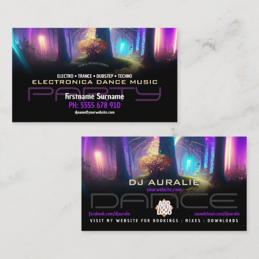 パーティーDJ Dance Magical Forest Lights名刺 名刺 (正面/裏面)