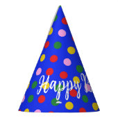 パーティーHat_blue (カラフルドット付き)編集可能文字 パーティーハット (左)