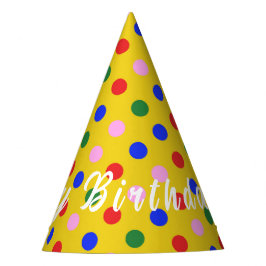 パーティーHat_yellow (カラフルドット付き)編集可能文字 パーティーハット