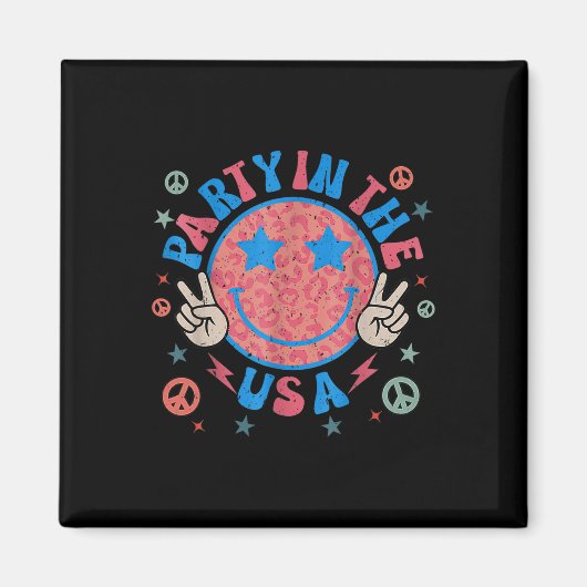 パーティーIn The Usa 4Th Of 7月名門私立校風のスマイルレトロMe マグネット (正面)