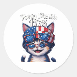 パーティーLike It's 1776 – 愛国的パーティー猫シール ラウンドシール