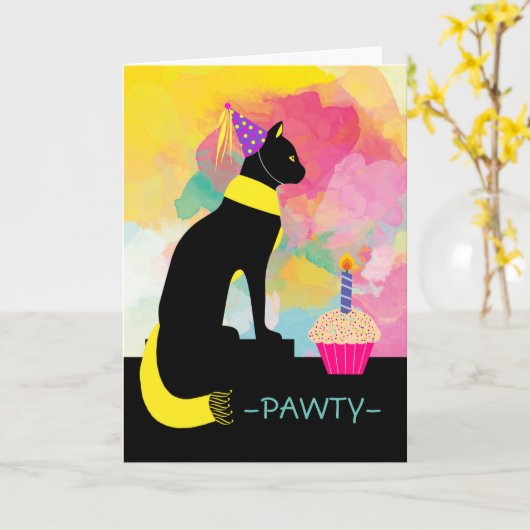 パーティーPAWTY招待状とBlack Cat絵を描 and's カード (黄色い花)