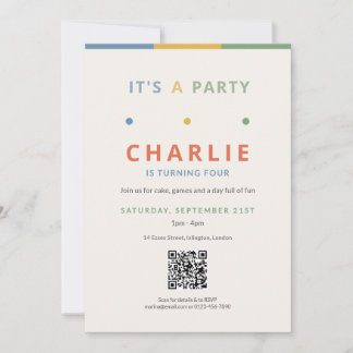 パーティーQRコード付きキッズ誕生日招待状 招待状