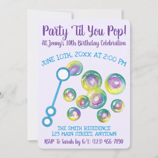 パーティーTil You Bubble ポップ・アートの Wand誕生日バブル 招待状 (正面)