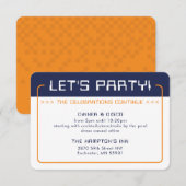 パーティ情報挿入　モダン　ゲーミング　ネイビーブルー　オレンジ 招待状 (正面/裏面)