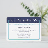 パーティ情報 挿入 モダン ゲーム ネイビー アクア ブルー 招待状 (スタンド正面)