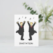 パーティ招待 二人の新郎が踊る インビテーションポストカード (スタンド正面)