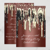 パーティ16歳 ブラウン ブラウン グリッター ドリップス 招待状 (正面/裏面)