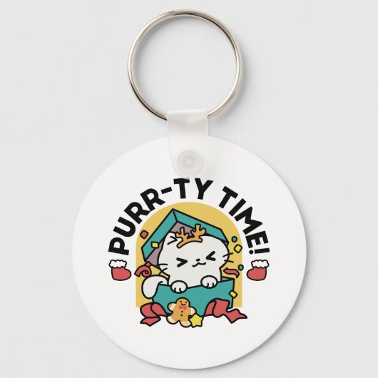 パーティ・タイム!-フェスティバルキャットクリスマスデザイン キーホルダー (正面)