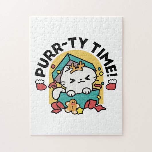 パーティ・タイム!-フェスティバルキャットクリスマスデザイン ジグソーパズル (縦)