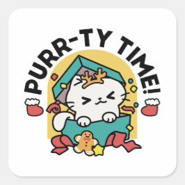 パーティ・タイム！-フェスティバルキャットクリスマスデザイン スクエアシール