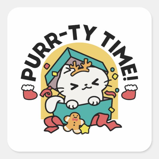 パーティ・タイム！-フェスティバルキャットクリスマスデザイン スクエアシール (正面)
