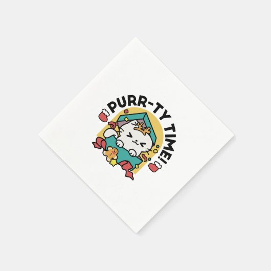 パーティ・タイム!-フェスティバルキャットクリスマスデザイン スタンダードカクテルナプキン (角)