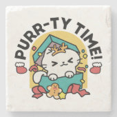 パーティ・タイム！-フェスティバルキャットクリスマスデザイン ストーンコースター (正面)