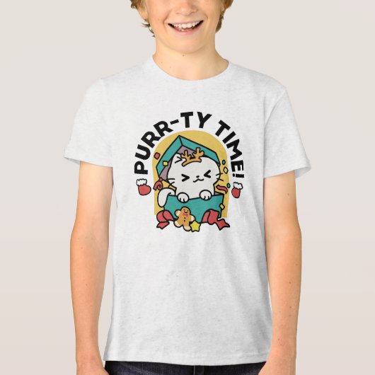 パーティ・タイム！-フェスティバルキャットクリスマスデザイン トライブレンドＴシャツ (正面)