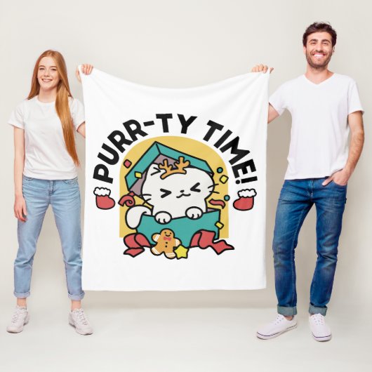 パーティ・タイム！-フェスティバルキャットクリスマスデザイン フリースブランケット (インサイチュ)