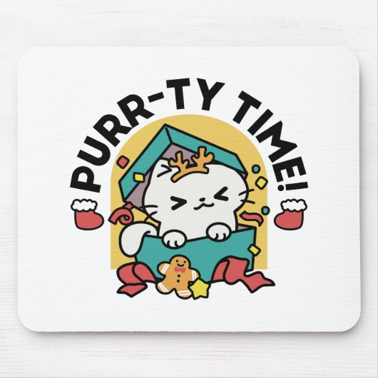 パーティ・タイム!-フェスティバルキャットクリスマスデザイン マウスパッド (正面)