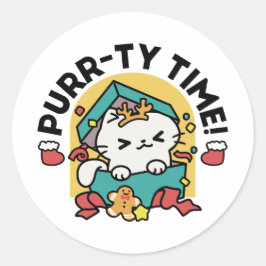 パーティ・タイム！-フェスティバルキャットクリスマスデザイン ラウンドシール