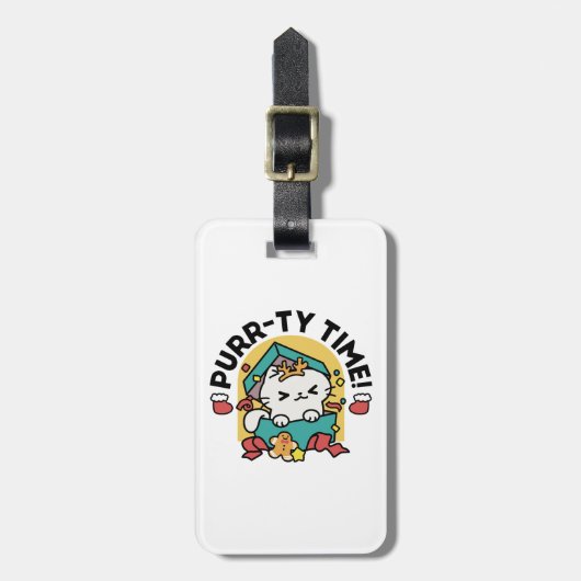 パーティ・タイム！-フェスティバルキャットクリスマスデザイン ラゲッジタグ (正面縦)