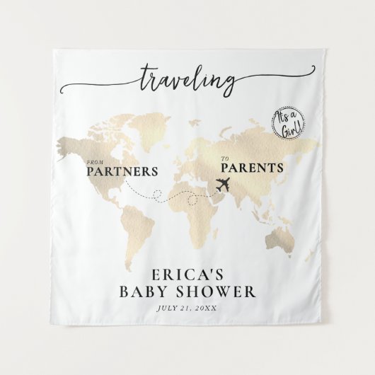 パートナーから保護者への旅行金ゴールドマップ タペストリー (正面)