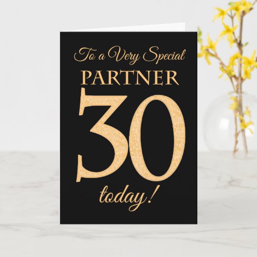 パートナー金ゴールドに対する30番目の誕生日効果 カード (黄色い花)