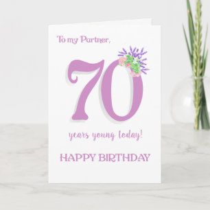 パートナー70誕生日・ラベンダー/バラカード カード