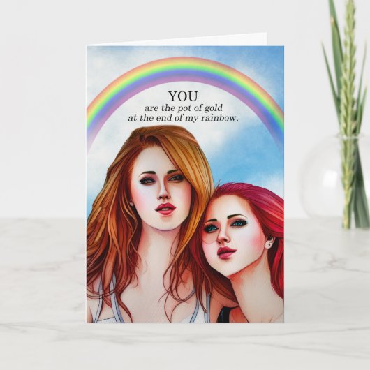 パートナーAnny Lesbianカップルポットの金ゴールドレインボー カード (正面)