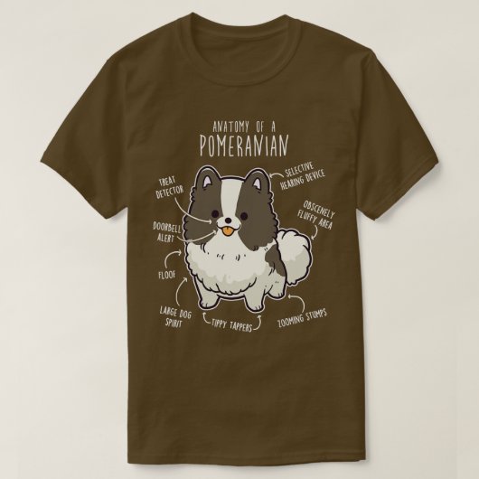 パートポメラニア犬ドッグ解剖学 Tシャツ (デザイン正面)