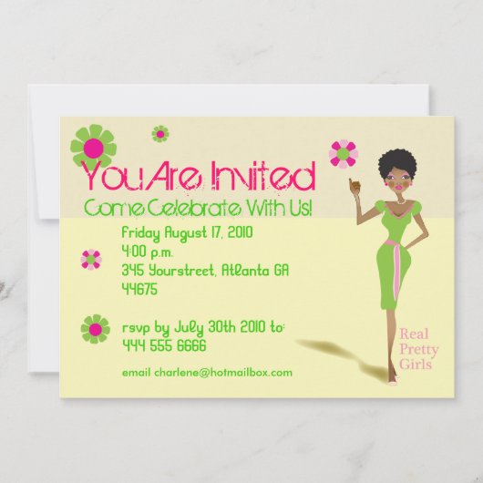 パーフェクかわいらしトピンクウィズグリーン招待状 招待状 (正面)