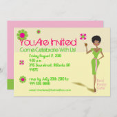 パーフェクかわいらしトピンクウィズグリーン招待状 招待状 (正面/裏面)