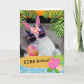 パーフェクションハワイアンをテーマにしたイースターキャット カード (正面)
