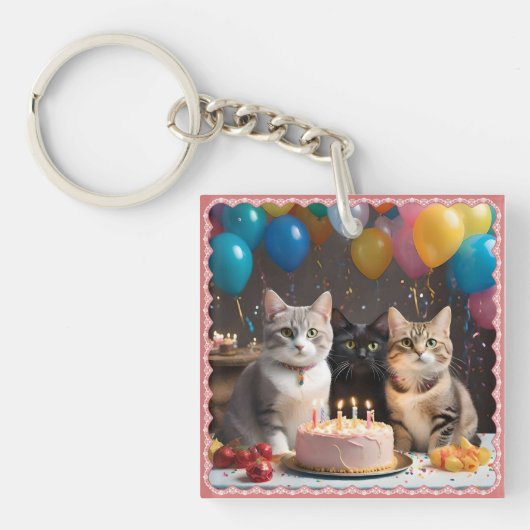 パーフェクトお祝い:猫の誕生会 キーホルダー (正面)