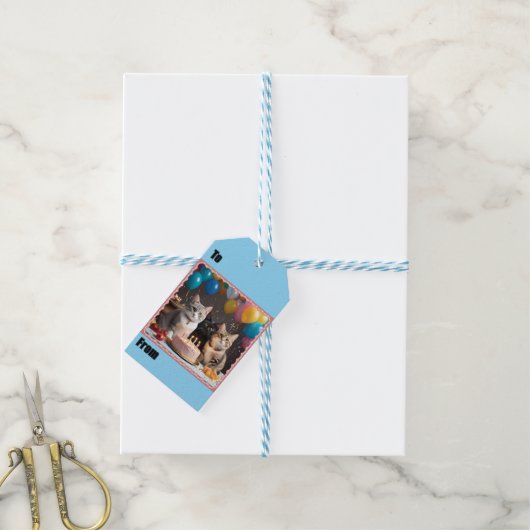 パーフェクトお祝い：猫の誕生会 ギフトタグ (より糸付き)