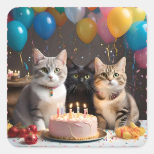 パーフェクトお祝い:猫の誕生会 スクエアシール