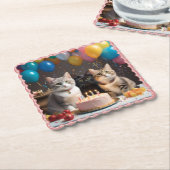 パーフェクトお祝い：猫の誕生会 ペーパーコースター (アングル)