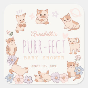 パーフェクトかわいい猫たちフローラガールベイビーシャワー スクエアシール