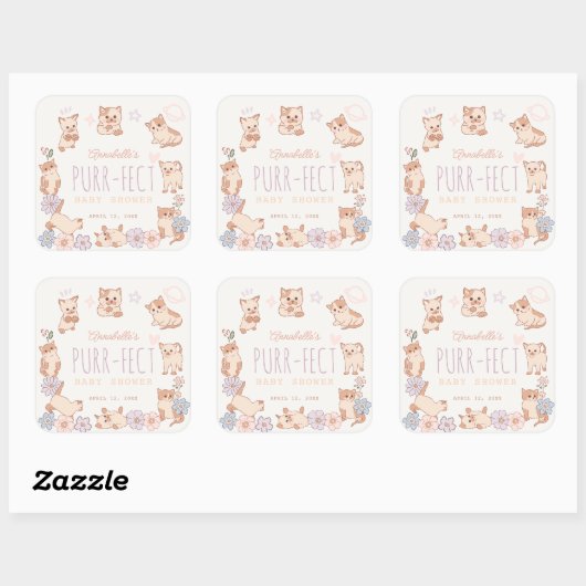 パーフェクトかわいい猫たちフローラガールベイビーシャワー スクエアシール (シート)