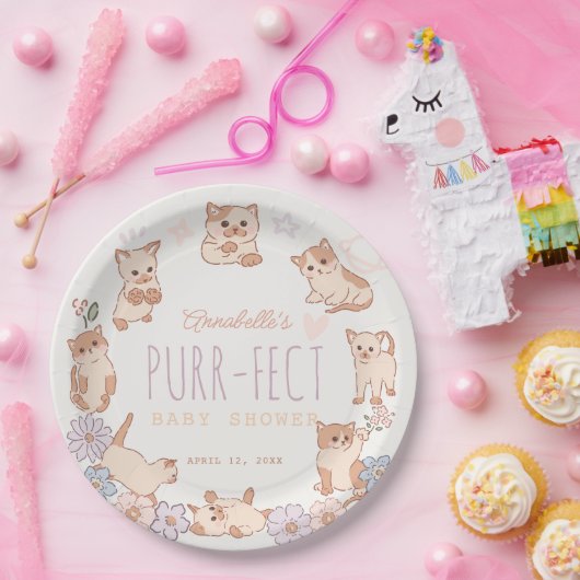 パーフェクトかわいい猫たちフローラガールベイビーシャワー ペーパープレート (パーティー)