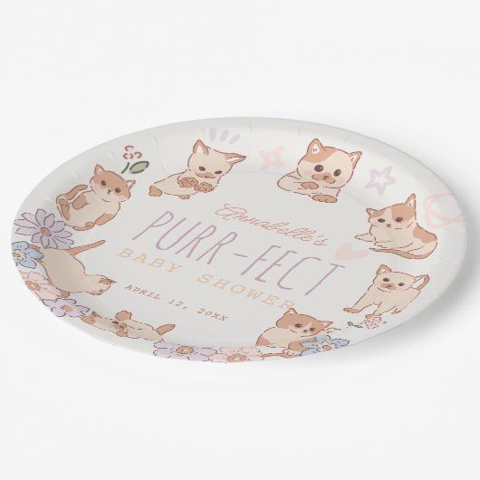 パーフェクトかわいい猫たちフローラガールベイビーシャワー ペーパープレート (アングル)