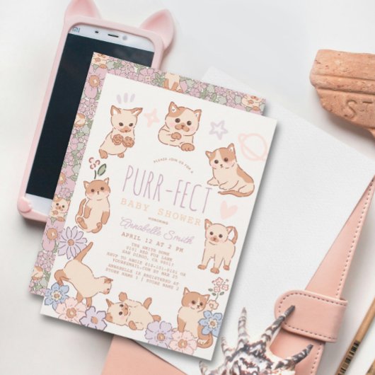 パーフェクトかわいい猫たちフローラガールベイビーシャワー 招待状