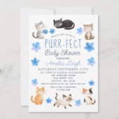 パーフェクトかわいい猫たちフローラ男の子ベイビーシャワー 招待状 (正面)
