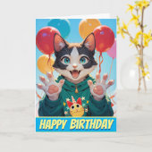 パーフェクトなキティ猫の誕生日! カード (黄色い花)