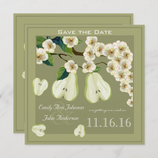 パーフェクトな梨の花咲く枝 Save the Date 招待状 (正面/裏面)