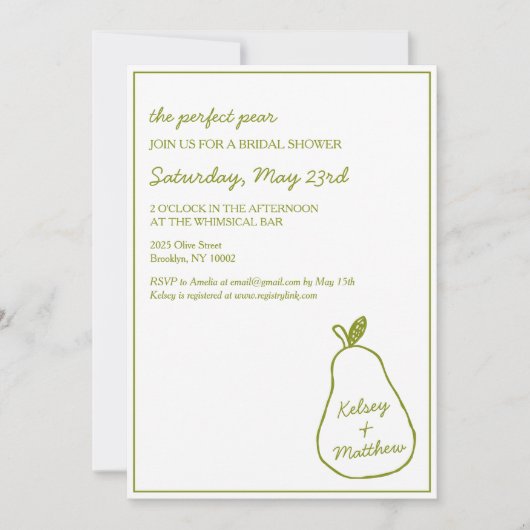「パーフェクトな洋お洒落梨」手書きブライダルシャワー 招待状 (正面)