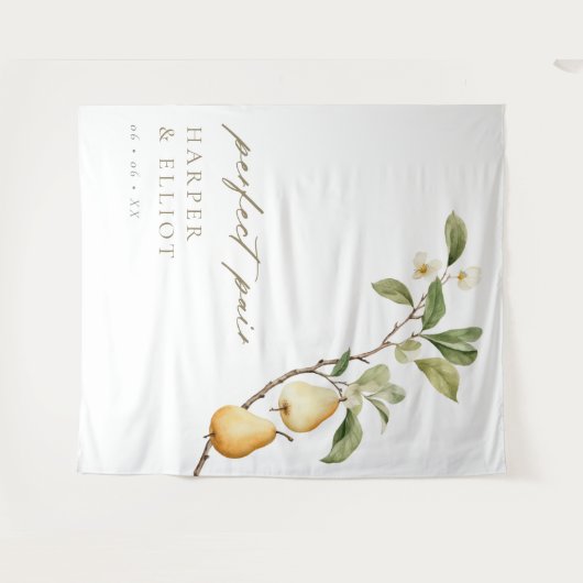 パーフェクトな洋ナシのカップルのシャワー写真の背景 タペストリー (正面(横))