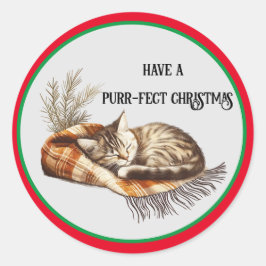 パーフェクトの猫クリスマスステッカーを持っている ラウンドシール